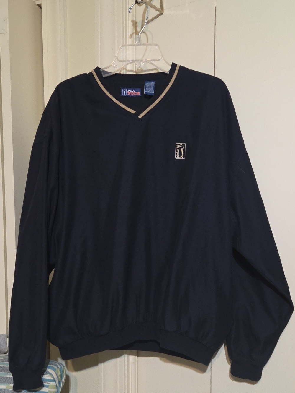 PGA Tour Navy V-Neck Pullover with Khaki Trim
